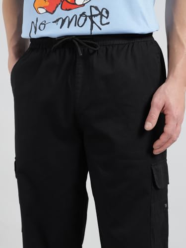Image of Veirdo Pure Cotton Baggy Fit Regular Length Mid Rise 4 Pocket Cargos for Men (Colors: Black, Olive, Grey, Brown & Navy)