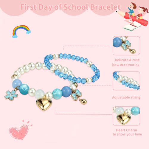 Image of First Day of Kindergarten Bracelets,First Day of School Bracelets for Mom and Daughter,Back to School Bracelet Pre-K Matching Heart Wish Adjustable Bracelet
