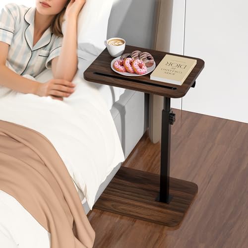 Image of 360 Swivel Sofa Side Table for Couch - Set of 2 - Adjustable Height Laptop Table for Work, TV Trays Table for Snacks Reading fits Bed Chair with Phone & Tablet Slot