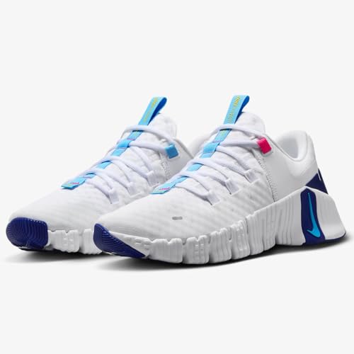 Nike Free Metcon 5 Women's Workout Shoes (DV3950-103, White/Fierce Pink/DEEP Royal Blue/Aquarius Blue) Size 142