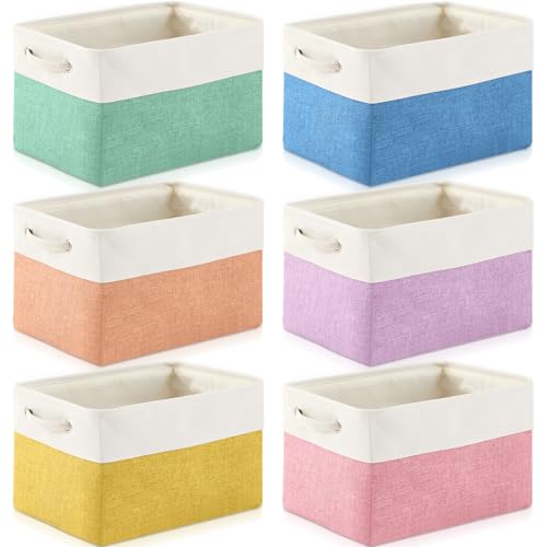 6 Pack Macaron Cube Storage Bins Fabric Handle Cube Baskets, 15x11x9.5 Inch