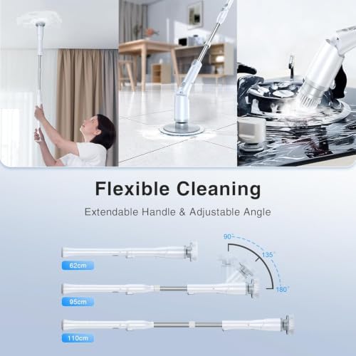 LABIGO Electric Spin Scrubber LA1 Pro, Cordless Spin Scrubber with 4 Brush Heads and Adjustable Extension Handle, Power Cleaning Brush for Bathroom