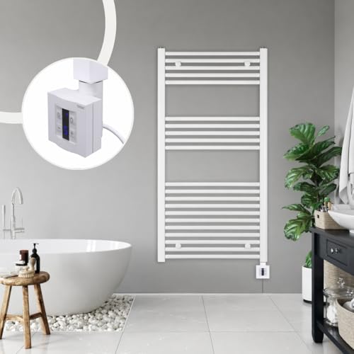 anapont elektrischer Badheizkörper 1175x500 - weiß gerade - Timer-Funktion - Handtuchheizkörper - Badheizung elektrisch - Handtuchheizung - Made in Germany