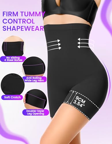 SIMIYA Shapewear Tummy Control Shorts for Women, 5-IN-1 Body Shaper High Waisted Girdle Boyshort Slip Short for Under Dresses Black