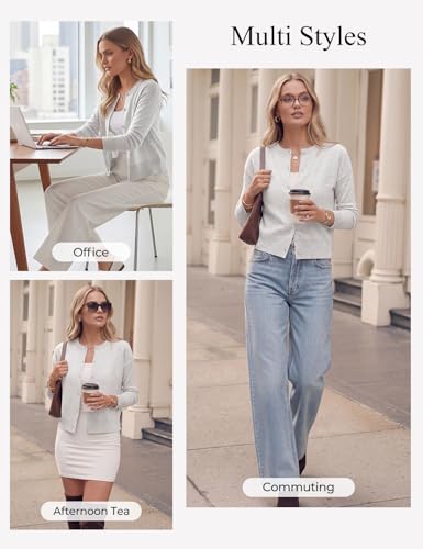 GRACE KARIN Women Cropped Cardigan Sweaters Lightweight Summer Shrugs Button Up Casual Knit Cardigan Teacher Outfits Grey L — view 5