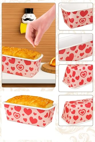 Image of Loaf Pans, Plumpy Disposable Loaf Bread Pan, Bread Pans for Baking Molds with Festive Snowflake and Christmas Designs, for Cakes and Treats (Red Heart, Pack of 10)