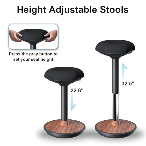 Image of Adult Wobble Stool - Anti-Fatigue Standing Desk Stool with 360 Rocking Non-Slip Curved Base, Height Adjustable 22-32 Inch Standing Chair for Home & Office,Walnut