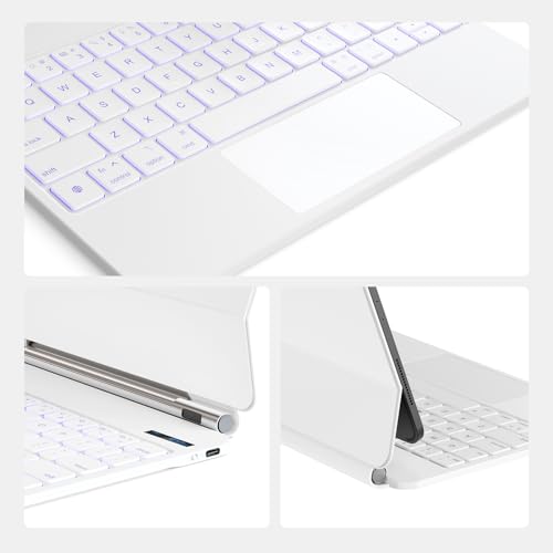 Image of for iPad Pro 11 inch case with Keyboard M5 2025 & M4 2024,Magic Keyboard iPad Pro 11 inch M5 & M4, Magnetic Attach,Multi-Gesture Trackpad,7-Color Backlight,Shortcut Keys,Auto Sleep /Awake,White