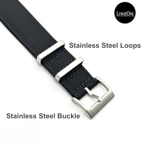 Image of Lineon 20mm & 22mm Stainless Steel 304 Buckle & loop Nylon Vintage Style NATO Watch Strap ONE WAY NATO Nylon STRAP Imported Quality With Pins and Pin Remover Tool (Include)