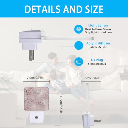 Image of Night Lights Plug into Wall Rose Gold Leopard Night Lights Dusk to Dawn Sensor Led Lamp for Women Men,Led Lights for Stairway /Hallway /Bedroom,0.5W