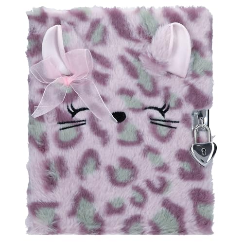 Depesche 14200 TOPModel Cosy Cat - Journal Intime avec Cadenas en Forme de cœur et clé, Livre Couleur Lilas, avec Fourrure léopard Violette, Comprenant 96 Pages Finement lignées et illustrées