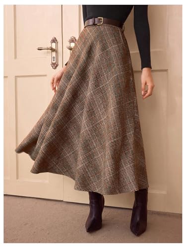 SHENHE Women's Vintage Plaid Skirt Warm A Line High Waist Elegant Flared Long Skirt2