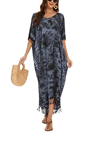 Image of Beautybatik Women Hippie Tie Dye Caftan Kaftan Loungewear Maxi Plus Size Long Dress XL to 4X