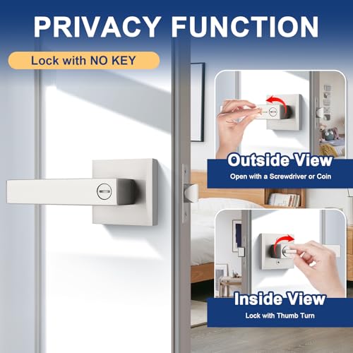 KNOBWELL 2 Pack Brushed Nickel Door Knob Privacy Door Knob with Lock Bedroom Bathroom Door Handle for Left and Right(No Key)