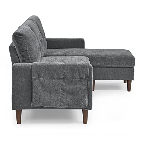 Ucloveria Convertible Sectional Sofa Couch, Modern Chenille 80" L-Shaped Couch 3-Seat Sofa Sectional With Reversible Chaise Removable Storage Bag For Small Living Room, Small Space, Dark Grey #TOP6