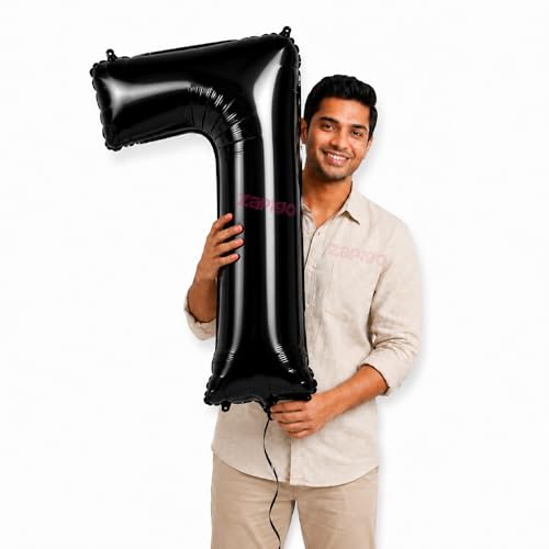 Image of Balloonistics Black 40-Inch Foil Number 7 Balloon - Helium or Air Fill for 7th Birthday, Anniversary, New Year Party Decoration, Photo Booth Backdrop, Cake Table Decor
