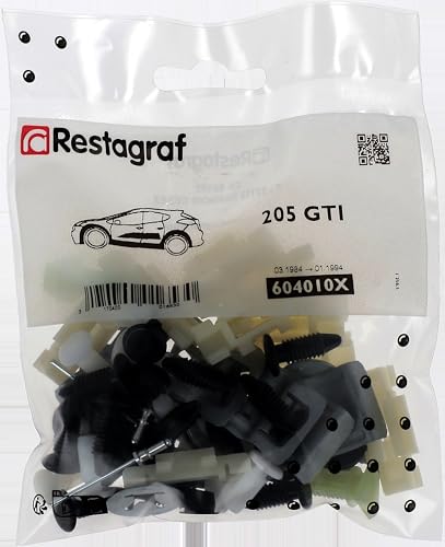 Restagraf - Zestaw mocowań do listew bocznych 205 GTI we wszystkich wersjach (03/1984 do 01/1994) - Nr ref. 604010X - Opakowanie 70 sztuk