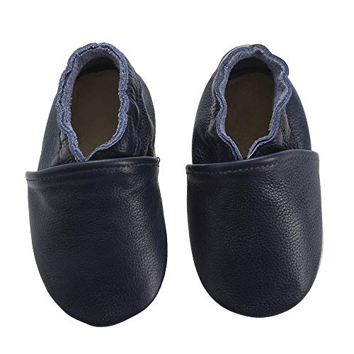 Baby Moccasins Soft Leather Toddler First Walker Shoes (6.5 M US Toddler, Navy)