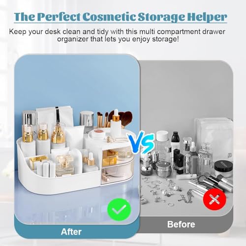 Image of Plastic Multipurpose Desk Cosmetics Organizer Tray Office Drawer Dividers Storage Bins for Kitchen, Bathroom, Office, Makeup, Bedroom Dresser, Craft Basket Rack Multicolour (White)