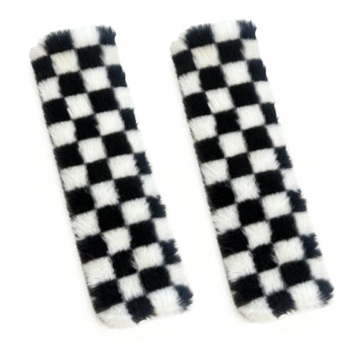 Gwwens 2PCS Black and White Checkered Fuzzy Soft Auto Rubber Seat Belt Cover Seatbelt Shoulder Pad for A More Comfortable Driving, Suitable for Car Interior Accessorie by Gwwens - Used condition - US$13.97