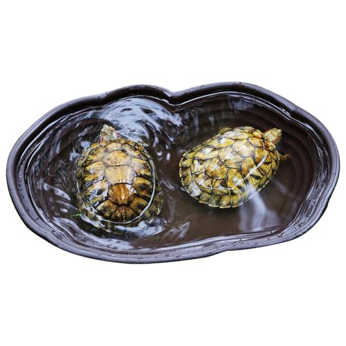 亀の水浴びプール、亀の水浴びプール - 亀の水浴びプール大型亀ウォーターディッシュ,美しい水族館環境のための排水管カメの登るおもちゃが付いています