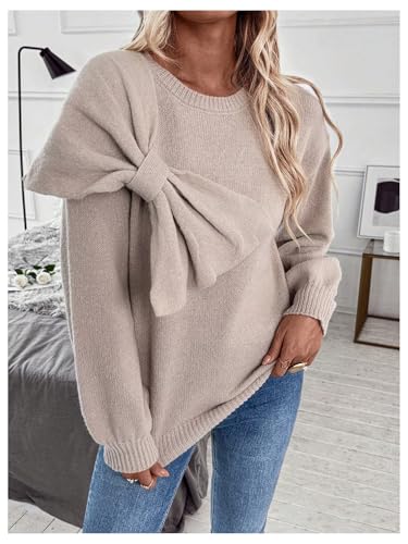 Floerns Women's Long Sleeve Big Bowknot Cute Pullover Tops Knit Crew Neck Sweater3