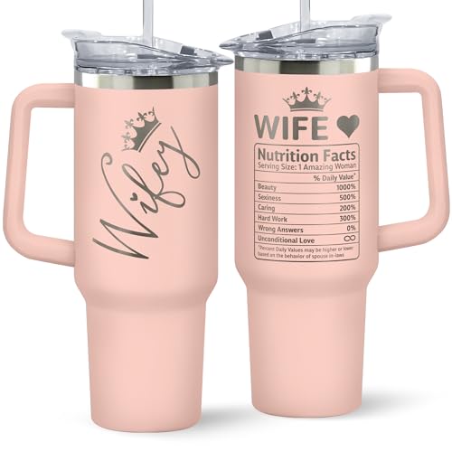 KATLADIZ Gifts for Wife from Husband - Wife Gifts - Wedding Anniversary for Women, Birthday Gift Ideas, Mothers Day, Christmas Gift for Her - Romantic Love Cup for Her - 40 Oz Pink Tumbler