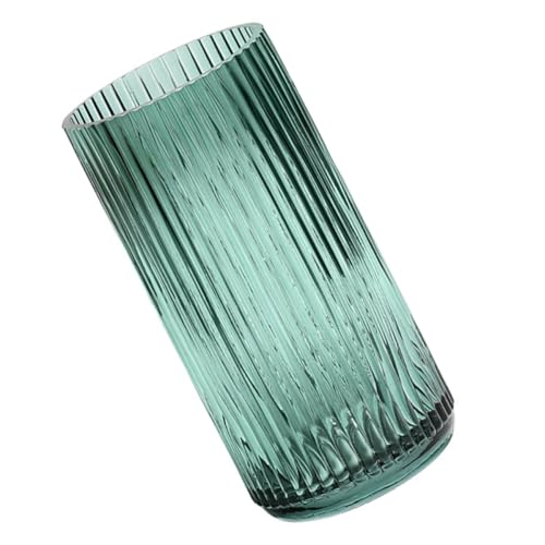 Jarrón de vidrio verde oscuro SECFOU con vetas verticales para decoración de oficina 2