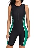 ATTRACO Exercise Swimsuit Women Sleeveless Boyleg One Piece Swimming Suits with Zipper Green XL