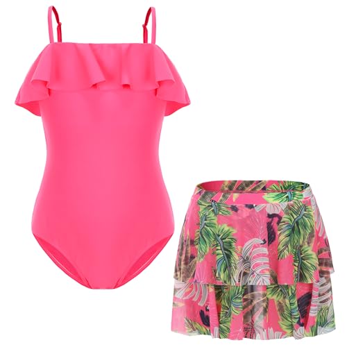Girls One Piece Swimsuit with Mesh Skirt Printing Bathing Suit Swimwear 3-12Y