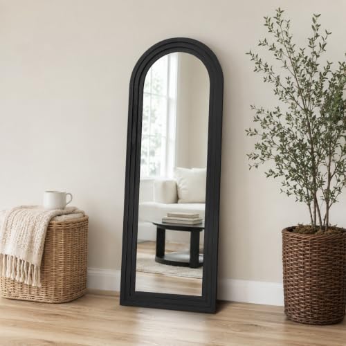 Image of 58x22 Arched Full Length Mirror, Solid Wood 3 Layer Frame, Black