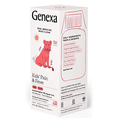 Genexa Kids' Acetaminophen Pain & Fever Oral Suspension Medicine - 4Oz - For Children 2 - 11 Years Old, Temporarily Relieves Pain And Fever Symptoms, 160 Mg Per 5 Ml- Organic Blueberry Flavor #TOP7