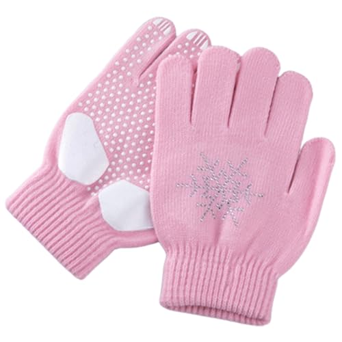 Ice Skating Gloves for Kids Non Slip Thick Knitted Figure Skating Gloves with Rhinestone Snowflakes Warm Winter Ice Accessories for Cycling Hiking Running M for Ki