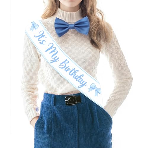 Diartpaint Blue Bow It’s My Birthday Sash - Cool Happy Birthday Gifts for Kids Boys Girls Gift Ideas For Son Daughter, Birthday Girl Sash for Birthday Party Favors Decorations and Supplies
