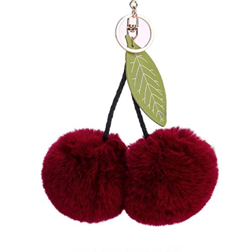 Preisvergleich Produktbild Vektenxi Niedliche Kirsche Form Schlüsselanhänger weichen Kunstpelz Handtasche Telefon Auto Anhänger hängen Schlüsselbund Weinrot tragbar und nützlich