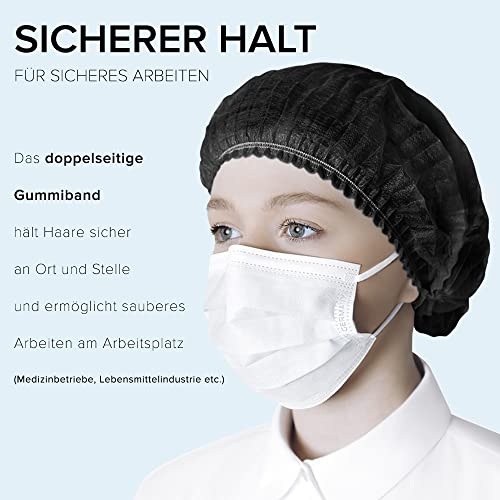 Foto von 50 Stück HARD Einweg-Haarnetz mit elastischem Stretchband, Made in Germany, Baretthauben, Kopfhauben, Schwesternhauben, Kopfbedeckung, Klipphauben, STANDARD 100 by OEKO-TEX - Einheitsgröße - Schwarz