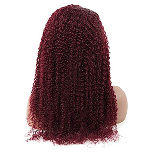 ISEE 99j Transparent Lace Front Wigs 180% Density Brazilian 13x4 Burgundy Kinky Curly Lace Front Wig with Baby Hair Natural Human Hair Pre Plucked Wigs for Black Women (18 Inch Curly Wigs)
