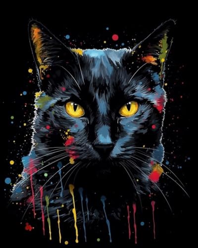 Generic Colored Black Cat Cross Stitch Kits for Beginners Stamped Cross-Stitch Supplies Needlework DIY 11CT 3 Strands Cotton Thread Printed DIY Needlepoint Kits 40×50cm (ws17), YYP EMBO WAS17