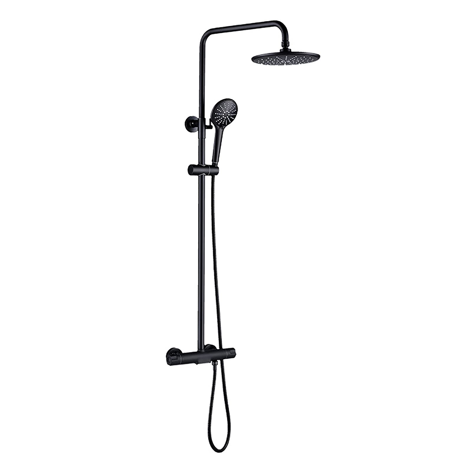 WOTZOV Black Thermostatic Shower System With Waterfall Tub Spout Round Rainfall Shower Head System With Handheld Combo Set, Wall Mounted Shower Faucet Set, 3,Shower Set
