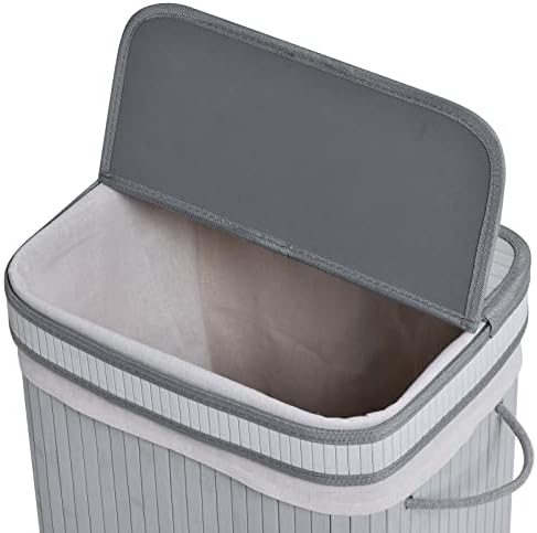 HOMCOM 70L Natural Wood Laundry Basket A Compartment w/Flip Lid Removable Lining Handles Board Base Foldable Durable Water-Resistant Dirty Clothes Storage Home Organisation Grey