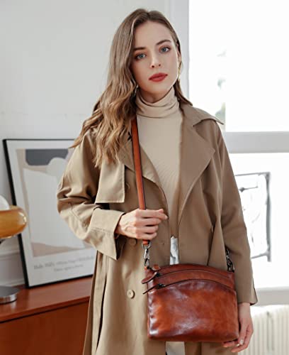 Heshe Leather Purses For Women Vintage Crossbody Small Satchel Designer Shoulder Handbags For Ladies(Brown) #TOP1