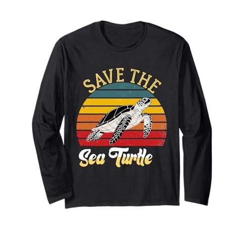 Save the Sea Turtles - Camiseta retro con diseño de conservación del océano Manga Larga