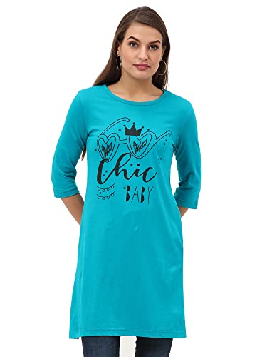 Image of FLEXIMAA Women's Cotton Printed Round Neck 3 /4 Sleeve Color Size Long Top