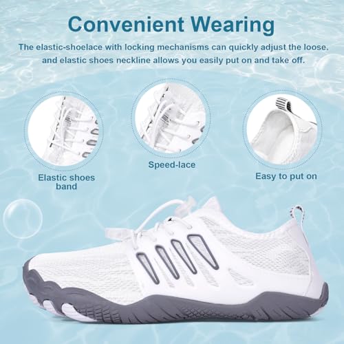 Image of Hike Barefoot Water Shoes for Women Men Footwear, Quick Dry Wide Toe Box Pro Beach Swim Athletic Sports Shoes, Non-Slip Lightweight Aqua Shoe for Pool Hiking Walking Kayaking Diving Surfing