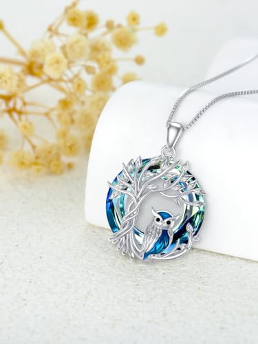 TOUPOP Owl/Hummingbird Tree of Life Necklace Sterling Silver Crystal Pendant Necklaces Jewelry Gifts for Women2