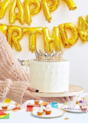 Image of Fesciory Birthday Crown for Women, Gold Plated Crystal Tiara with Sash | Sparkling Princess Queen Tiara, Adult Fit, Birthday, Wedding, Prom, Coming of Age Gifts & Halloween Costume Accessories