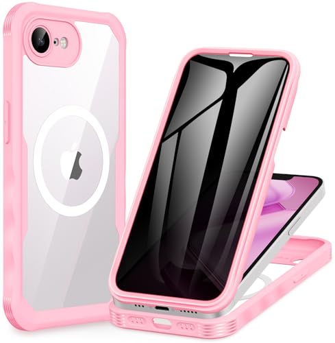 CENHUFO Magnetic Privacy Case for iPhone 16E / iPhone 17E [Compatible with Magsafe] Full Body Phone Case Built-in 9H Glass Privacy Screen Protector and Camera Protector, Shockproof Cover - Pink by CENHUFO - Used condition - US$19.09