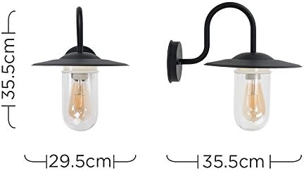 MiniSun Modern IP44 Rated Black Metal Swan Neck Outdoor Lantern Wall Light with a Clear Glass Shade