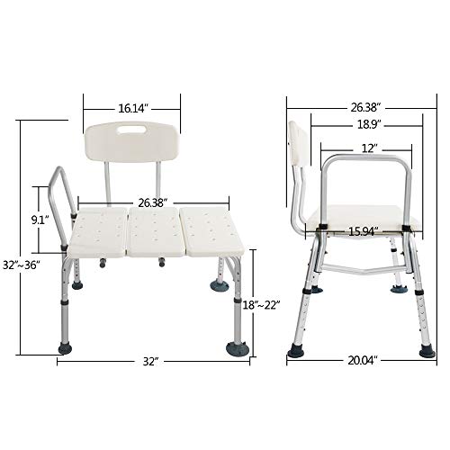 Tub Transfer Bench, Adjustable Height Medical Bath Shower Seat With Back, Bathroom Bathtub Non-Slip Stool Chair With Suction Cups For Elderly, Disabled - Supports Up To 330 Lbs #TOP1