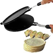 Tortilla Press Pan, 6.5 Inch Double Sided Non-Stick Frying Pan, Aluminum, Bakelite Handle, For Tortillas, Tacos, Enchiladas, Pancakes, Grilled Meat